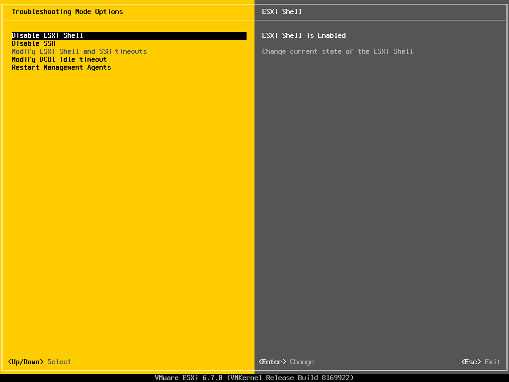 VMware ESXi 6.7主机启用 Shell 及 SSH 服务