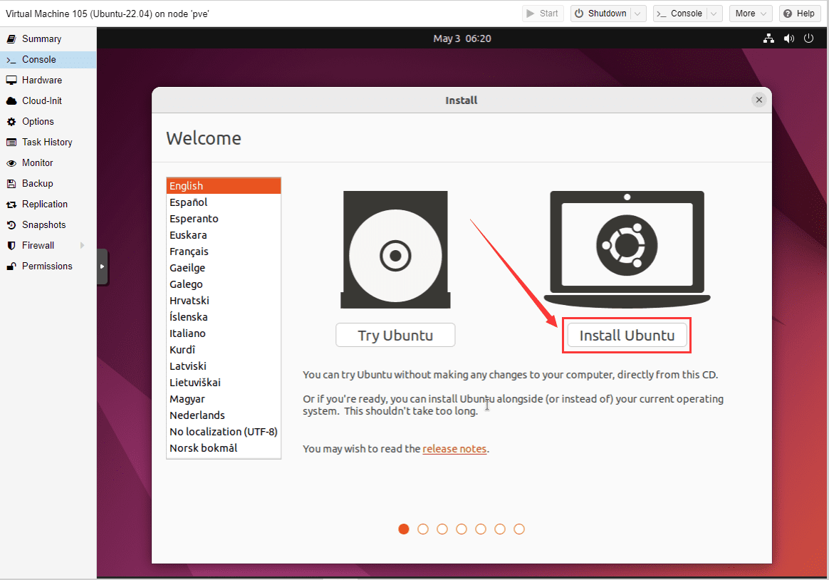 PVE系列教程(十一)、安装Ubuntu22.04(桌面版)